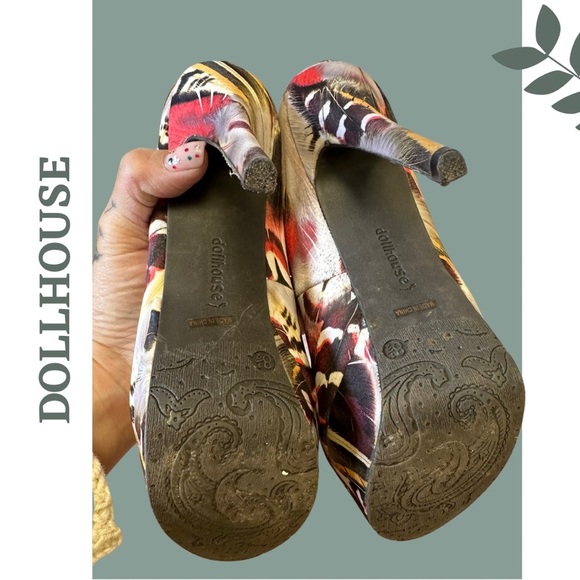 🛍️3/$40 Dollhouse Platform Stilleto Heel Multi Color Print Shoe Orange Size 8.5 - Picture 8 of 10